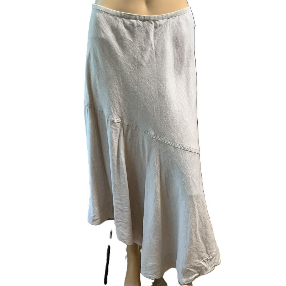 Nic+Zoe Woman Cream Asymmetrical Hem Midi Linen Skirt Sz 14W Coastal Grandmother